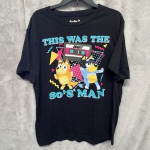 Bluey 80s Man Graphic T Shirt Black XL‎ Kids Cartoon TV Show